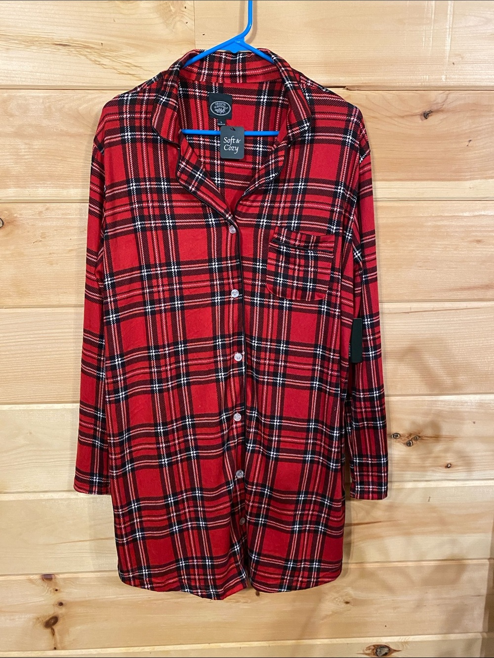 $21-large Laura Ashley Red Plaid Long-Sleeve Nightgown nwt